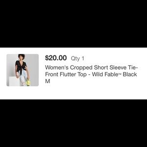 NWT Cropped Short Sleeve Tie Front Flutter Top